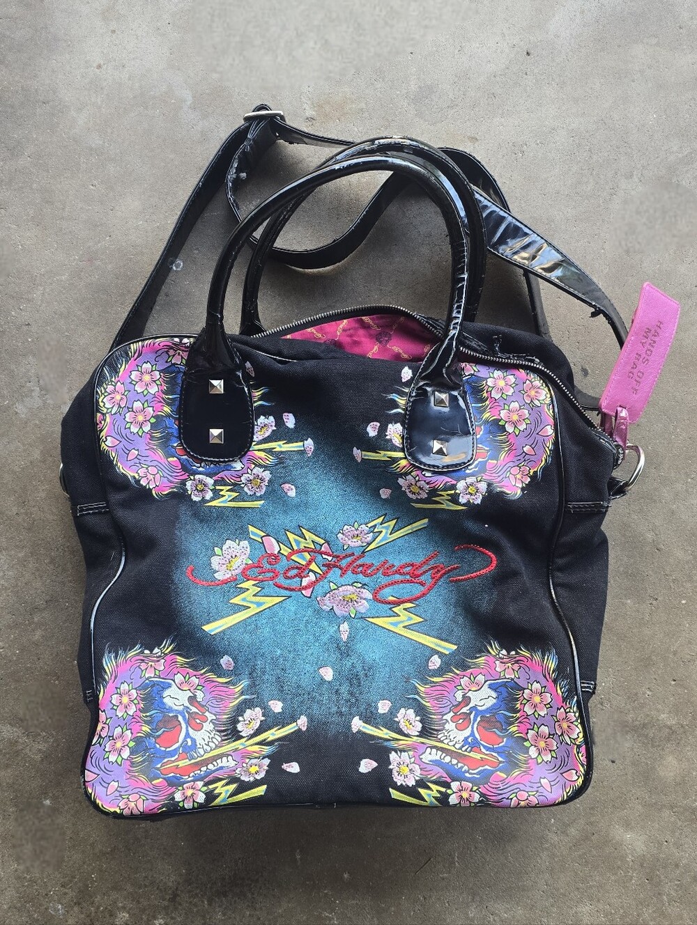 vtg y2k ed hardy bling messenger bag